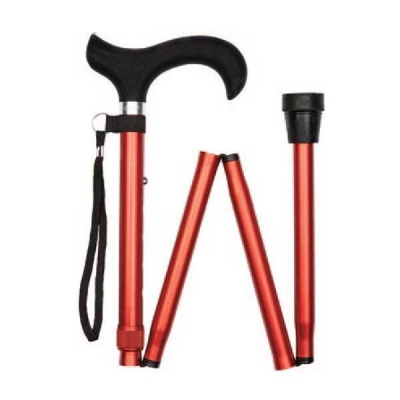 Ziggy Red Height-Adjustable Folding Walking Stick With Silicone Derby Handle
