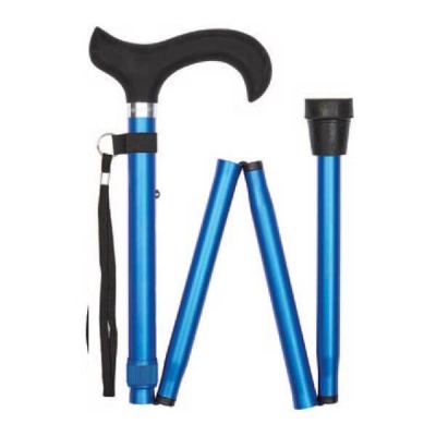 Ziggy Blue Height-Adjustable Folding Walking Stick With Silicone Handle