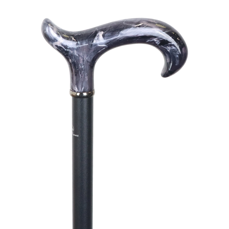 Adjustable Aluminium Black Walking Cane with Marbled Derby Handle