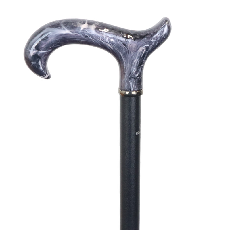 Adjustable Aluminium Black Walking Cane with Marbled Derby Handle