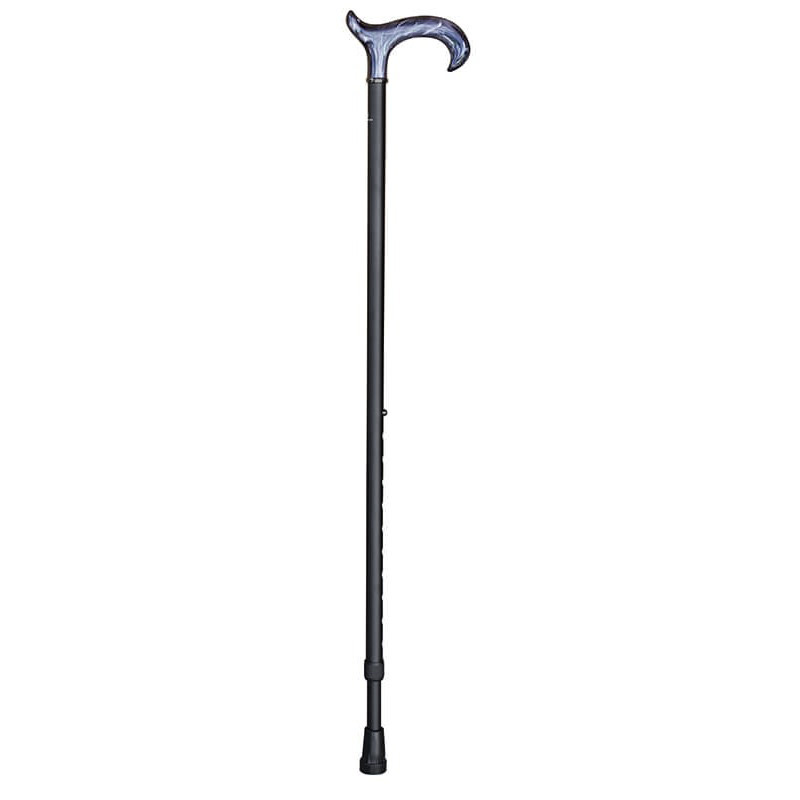 Adjustable Aluminium Black Walking Cane with Marbled Derby Handle