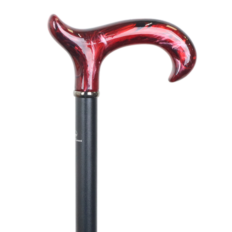 Adjustable Aluminium Black Walking Cane with Marbled Garnet Derby Handle