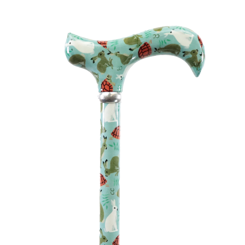 Adjustable Aluminium Derby Walking Cane with Tortoise and Hare Design