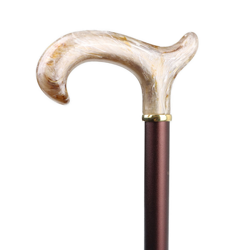Adjustable Aluminium Brown Walking Cane with Blonde Marbled Derby Handle