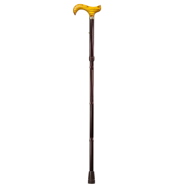 Adjustable Folding Ash Derby Handle Walking Stick with Checkered Wallet