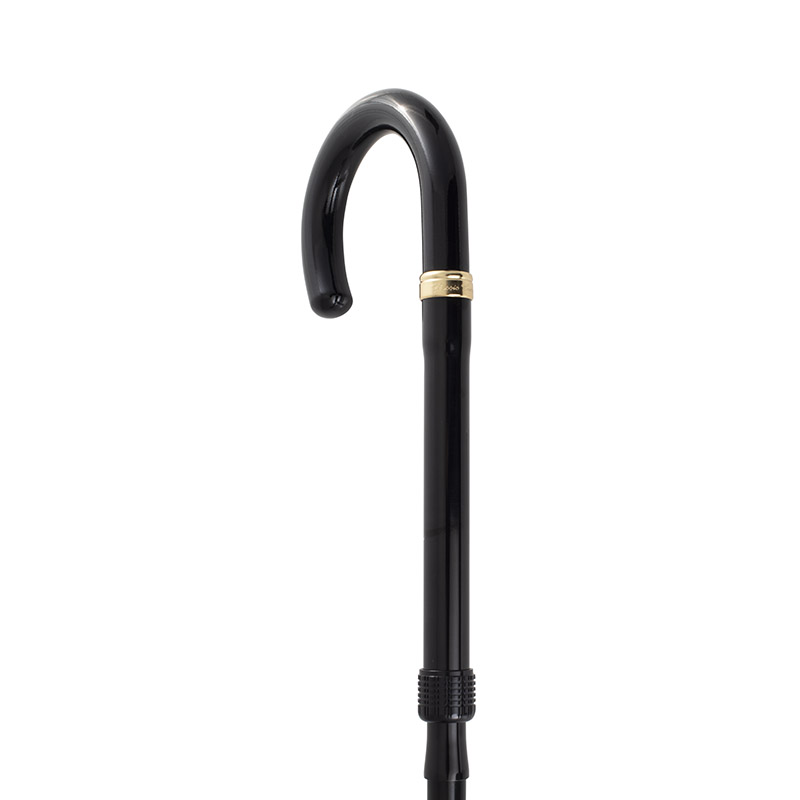 Adjustable Folding Black Crook Handle Walking Stick