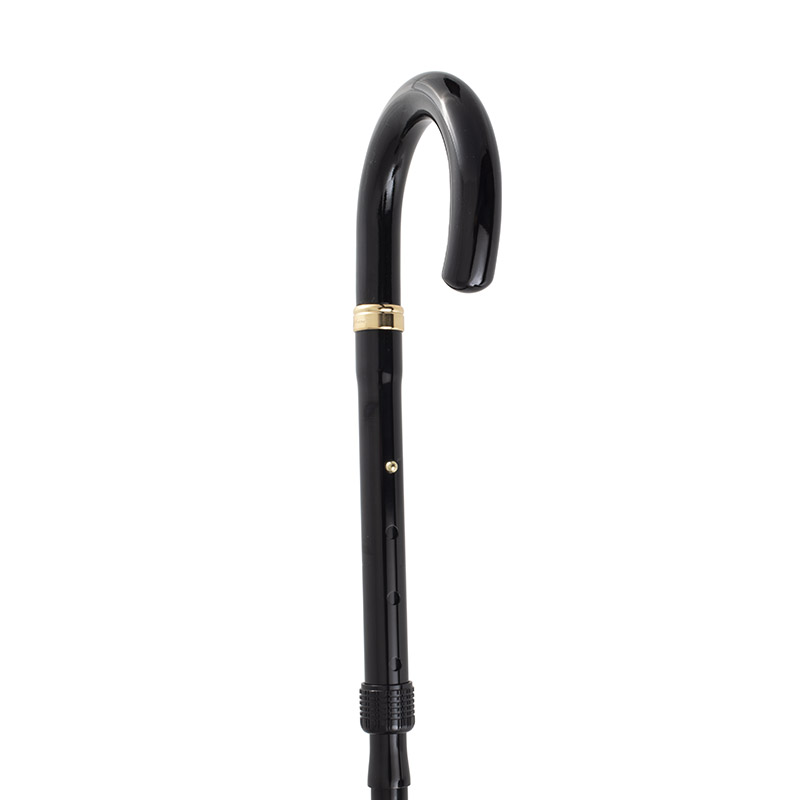 Adjustable Folding Black Crook Handle Walking Stick