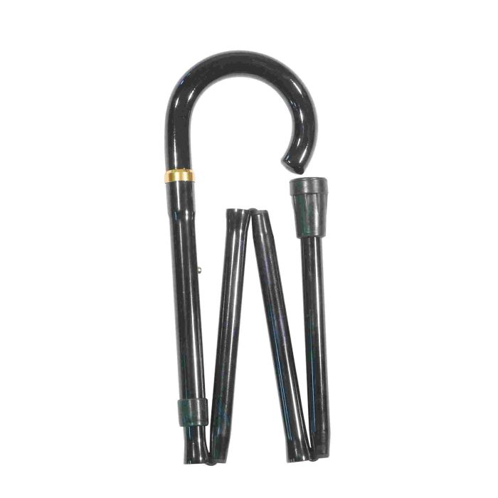 Adjustable Folding Black Crook Handle Walking Stick