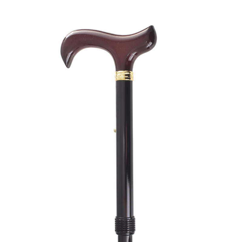 Adjustable Folding Burgundy Derby Handle Walking Stick with Checkered Wallet