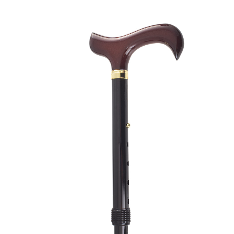 Adjustable Folding Burgundy Derby Handle Walking Stick with Checkered Wallet