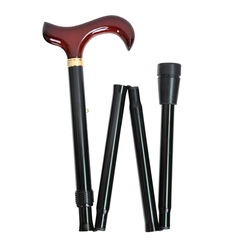 Adjustable Folding Burgundy Derby Handle Walking Stick with Checkered Wallet