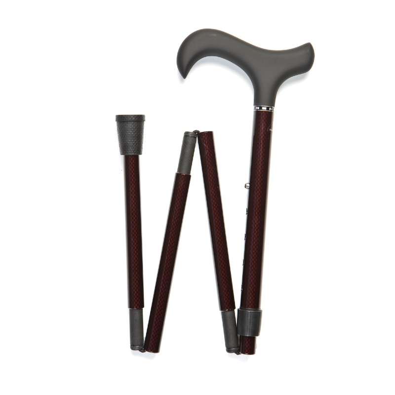 Adjustable Folding Derby Handle Walking Stick with Claret Diamond Pattern