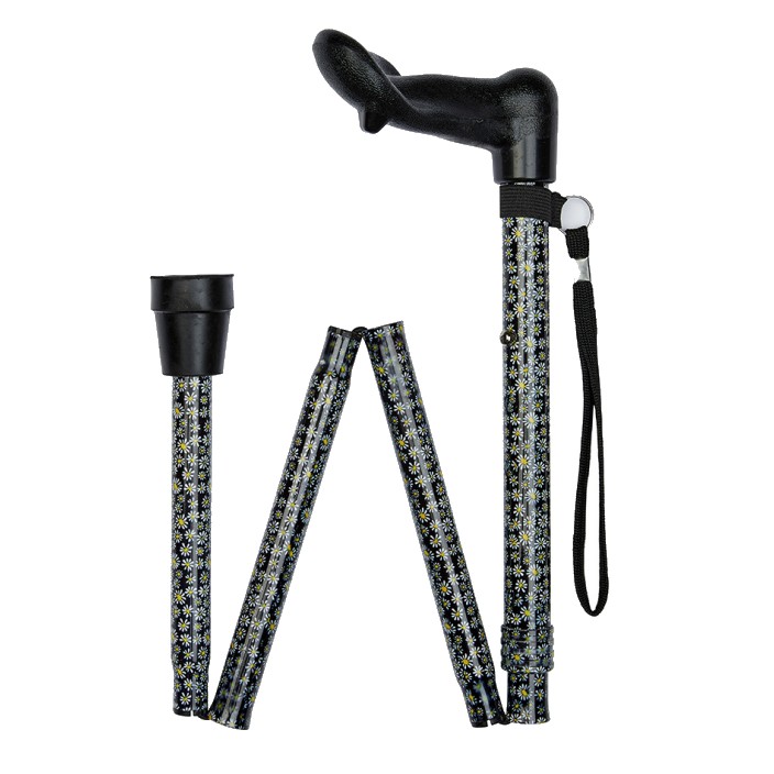 Ziggy Floral Anatomical Handle Height-Adjustable Folding Walking Stick (Right-Handed)