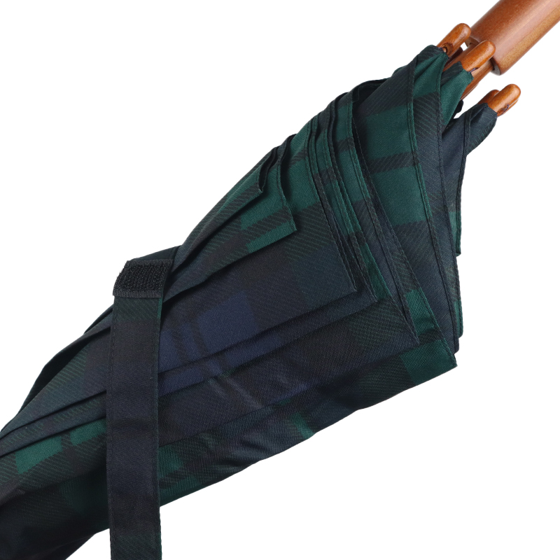 Black Watch Tartan Large-Canopy Umbrella with Crook Handle