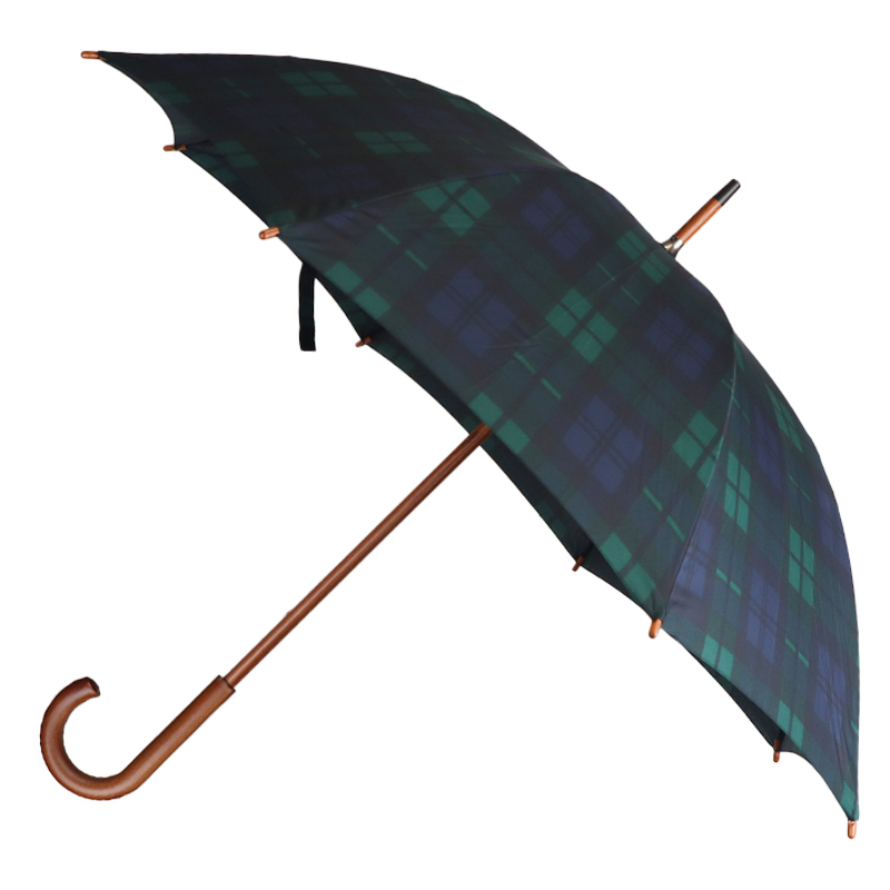 Black Watch Tartan Large-Canopy Umbrella with Crook Handle