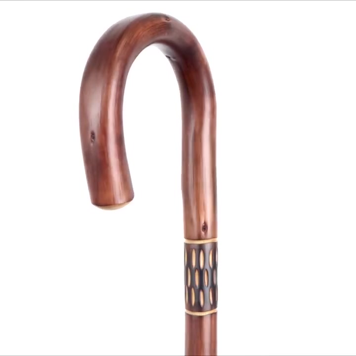 Gents' Chestnut Crook Walking Stick with Decorative Pattern