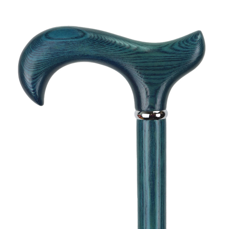 Classic Blue Derby-Handle Wooden Walking Stick