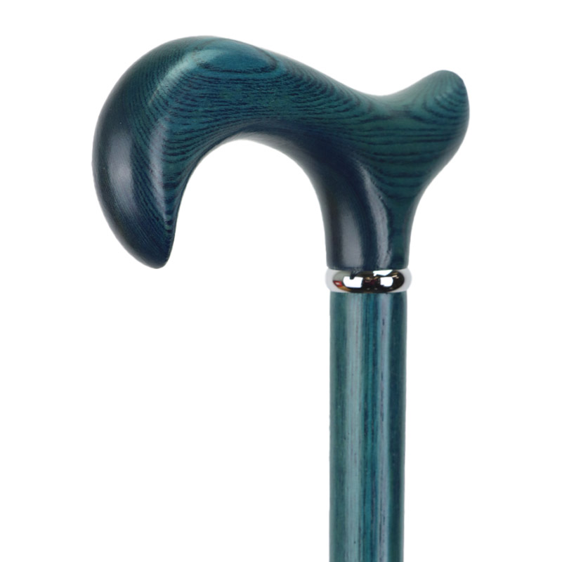 Classic Blue Derby-Handle Wooden Walking Stick