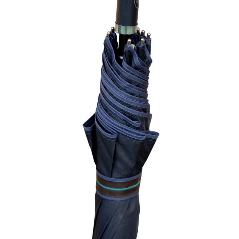 Gentleman's Crook and Canopy Walking Umbrella with Blue Piping