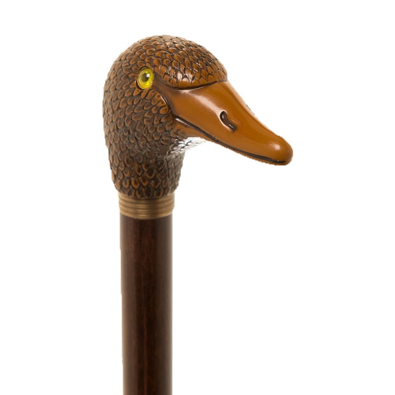 Collectors Beech Wood Brown Duck Head Walking Stick with Decorative Brass Collar