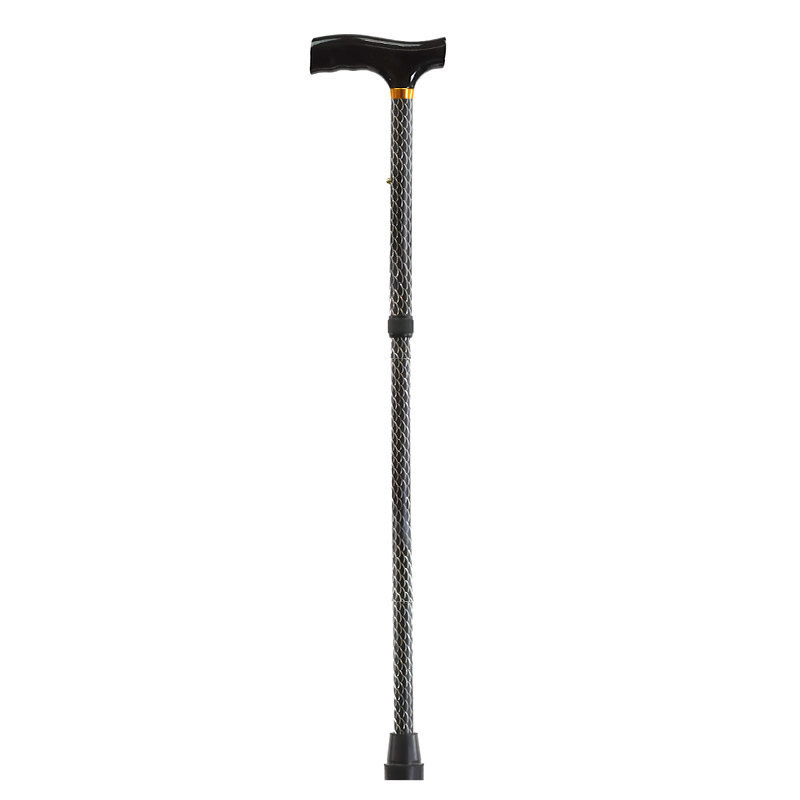 Etched Black Height Adjustable Folding Cane with Crutch Handle