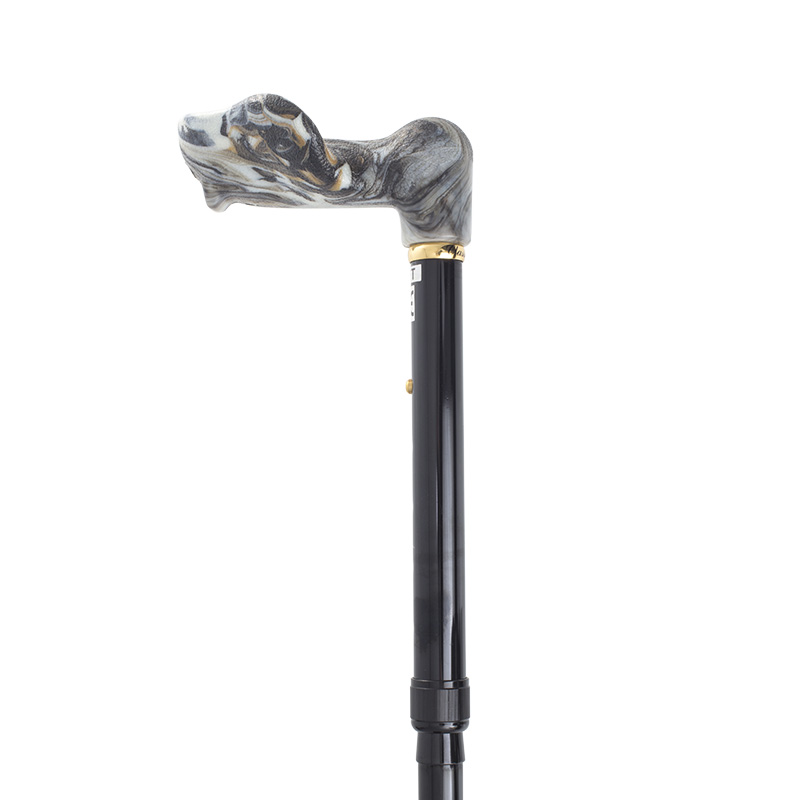 Left-Handed Adjustable Folding Black Orthopaedic Marble Handle Walking Cane