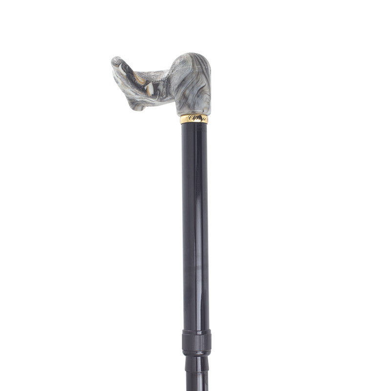Left-Handed Adjustable Folding Black Orthopaedic Marble Handle Walking Cane
