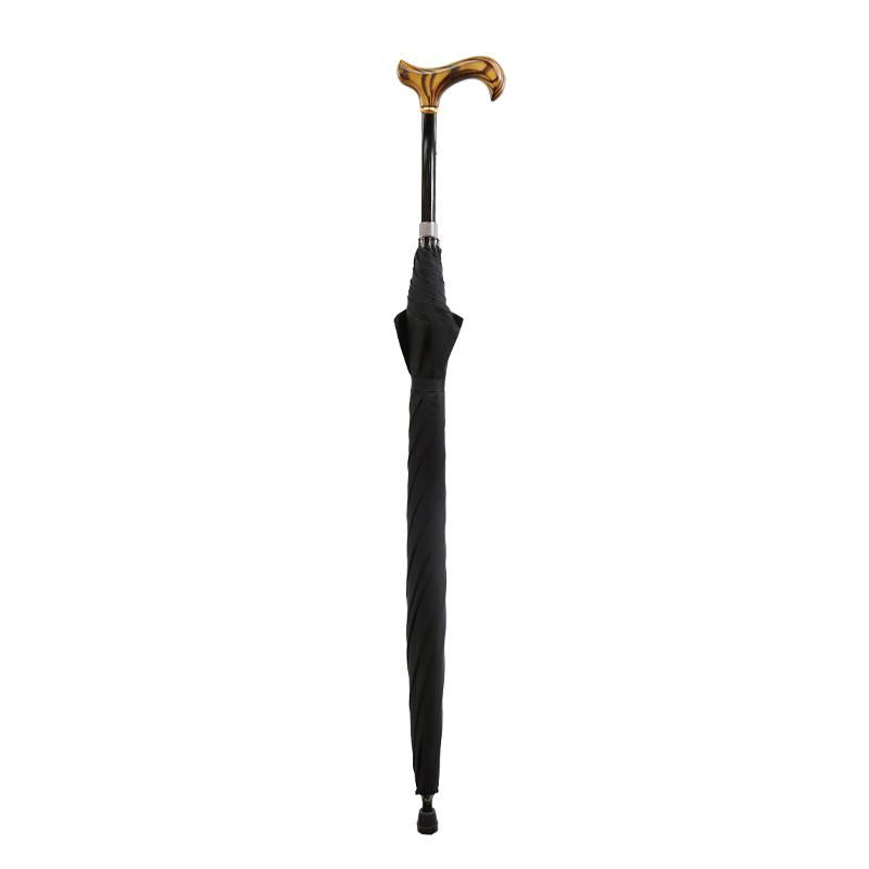 Bamboo Crook Handle Umbrella Walking Stick – Black, Durable Nylon Canopy, Classic Canes UK4713A