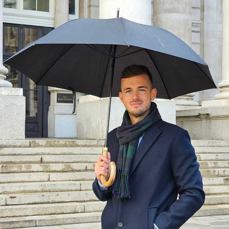 Fulton Commissioner Classic Gents' Walking Umbrella with Elmwood Handle (Black)