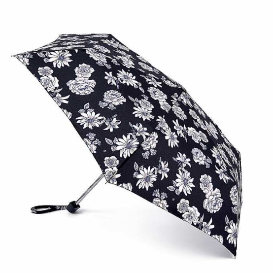Fulton Miniflat 2 Foldable Umbrella (Black and White Floral)