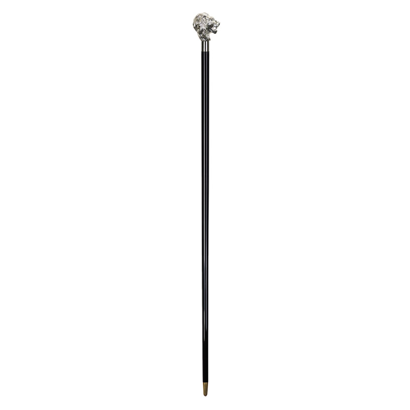 Gentlemen's Formal Black Hardwood Walking Cane with Silver-Plated Lion Head