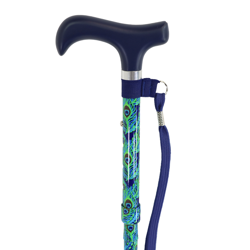 Height-Adjustable Mini Folding Peacock-Patterned Derby Walking Stick