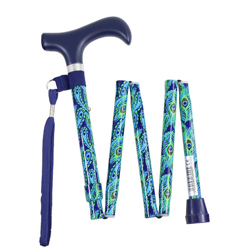 Height-Adjustable Mini Folding Peacock-Patterned Derby Walking Stick