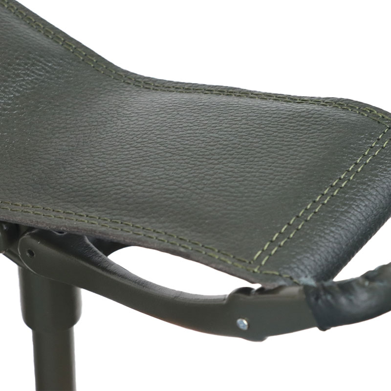 Luxury Height-Adjustable Moss-Green Leather Shooting Seat Stick