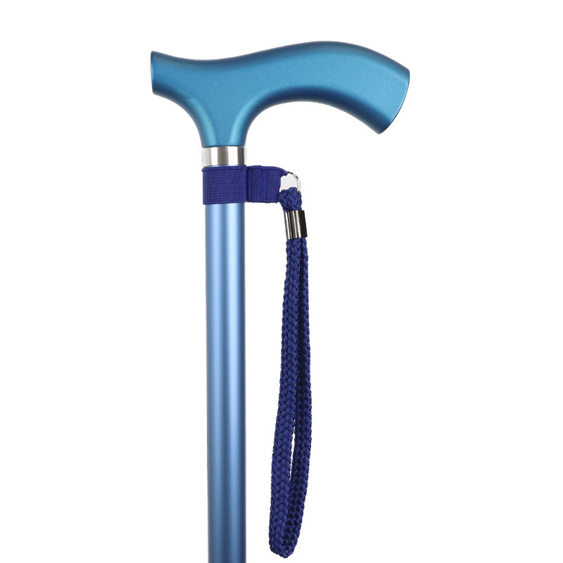 Ziggy Blue Metallic Crutch-Handle Folding Adjustable Walking Stick