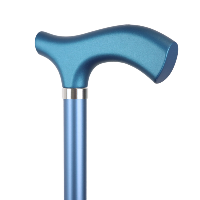 Ziggy Blue Metallic Crutch-Handle Folding Adjustable Walking Stick