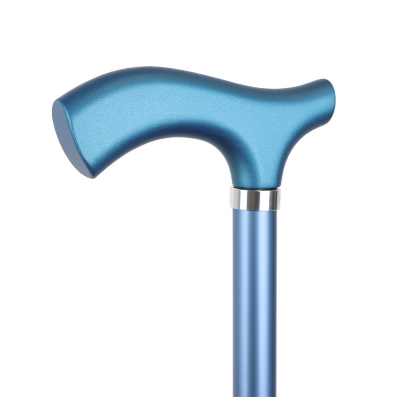 Ziggy Blue Metallic Crutch-Handle Folding Adjustable Walking Stick