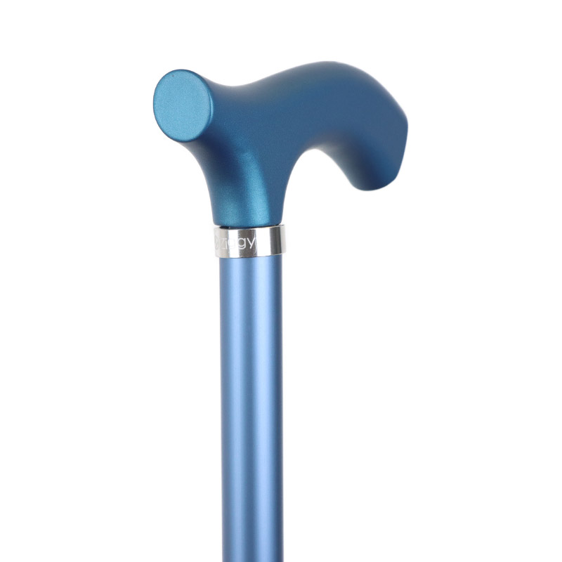 Ziggy Blue Metallic Crutch-Handle Folding Adjustable Walking Stick