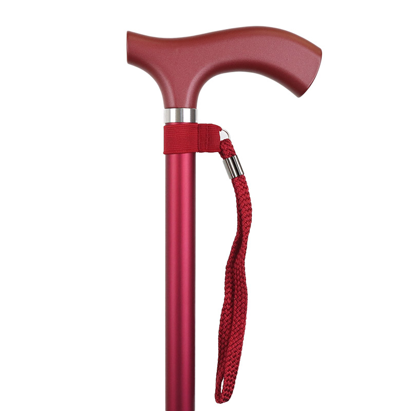 Ziggy Red Metallic Crutch Handle Folding Adjustable Walking Stick