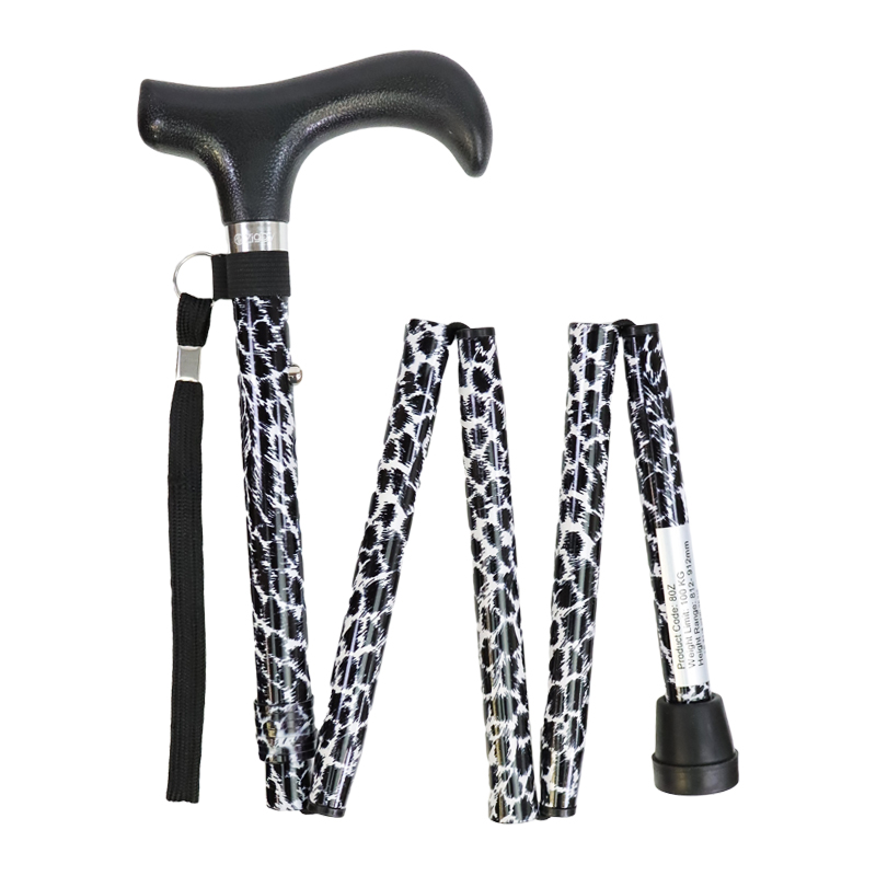 Mini Height-Adjustable Folding Zebra Print Walking Stick