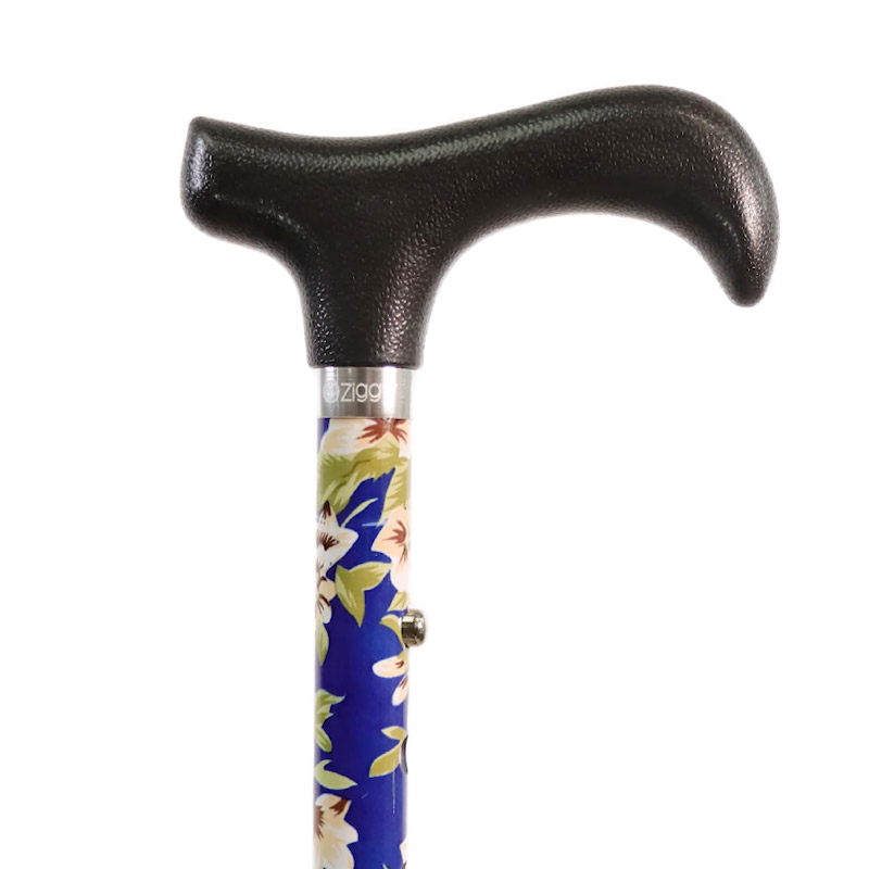 Short Height-Adjustable Mini Folding Blue Morris Derby Walking Stick