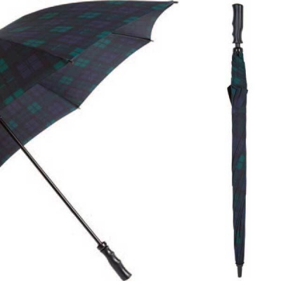 Black Watch Tartan Large-Canopy Fibreglass Golf Umbrella with Ergonomic Sports-Grip Handle
