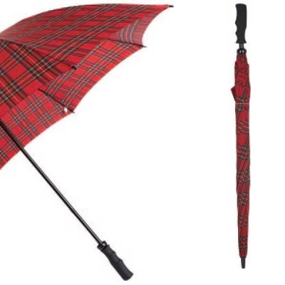 Red Royal Stewart Tartan Large-Canopy Fibreglass Golf Umbrella with Ergonomic Sports-Grip Handle