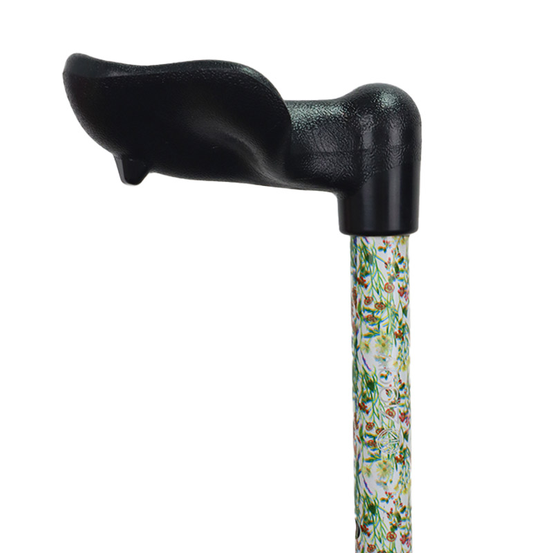 Wild Flower Pattern Adjustable Anatomical Handle Walking Stick (Right Hand)