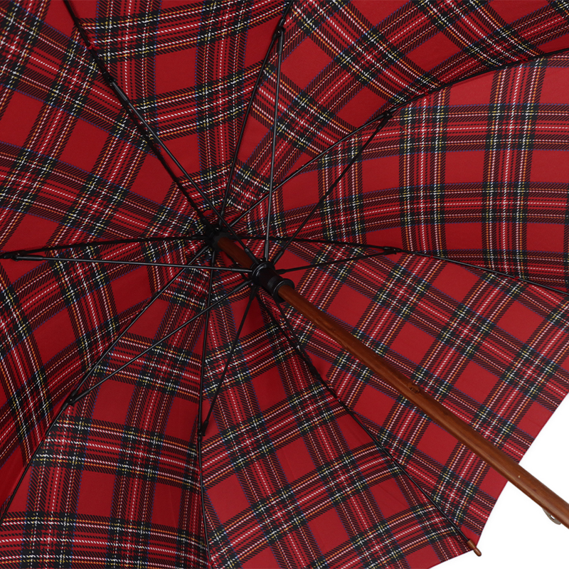 Red Royal Stewart Tartan Large-Canopy Umbrella with Crook Handle