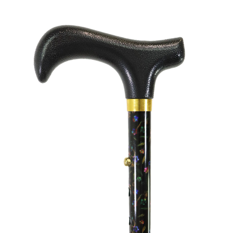 Ziggy Black Floral Short Height-Adjustable Folding Walking Stick