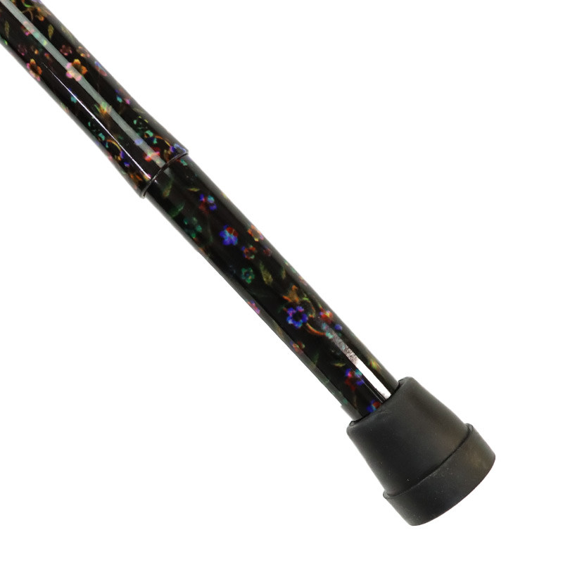 Ziggy Black Floral Short Height-Adjustable Folding Walking Stick