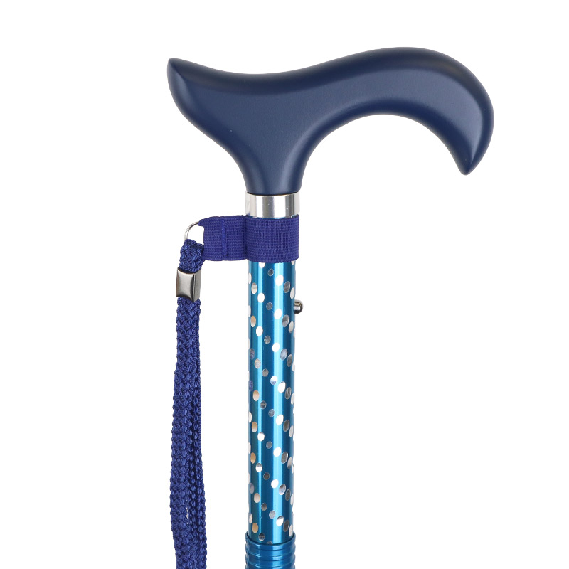 Ziggy Blue Engraved Derby-Handle Folding Easily-Adjustable Walking Stick