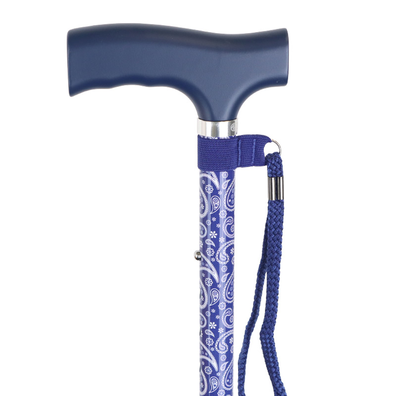 Ziggy Blue Paisley Crutch-Handle Folding Height-Adjustable Walking Stick