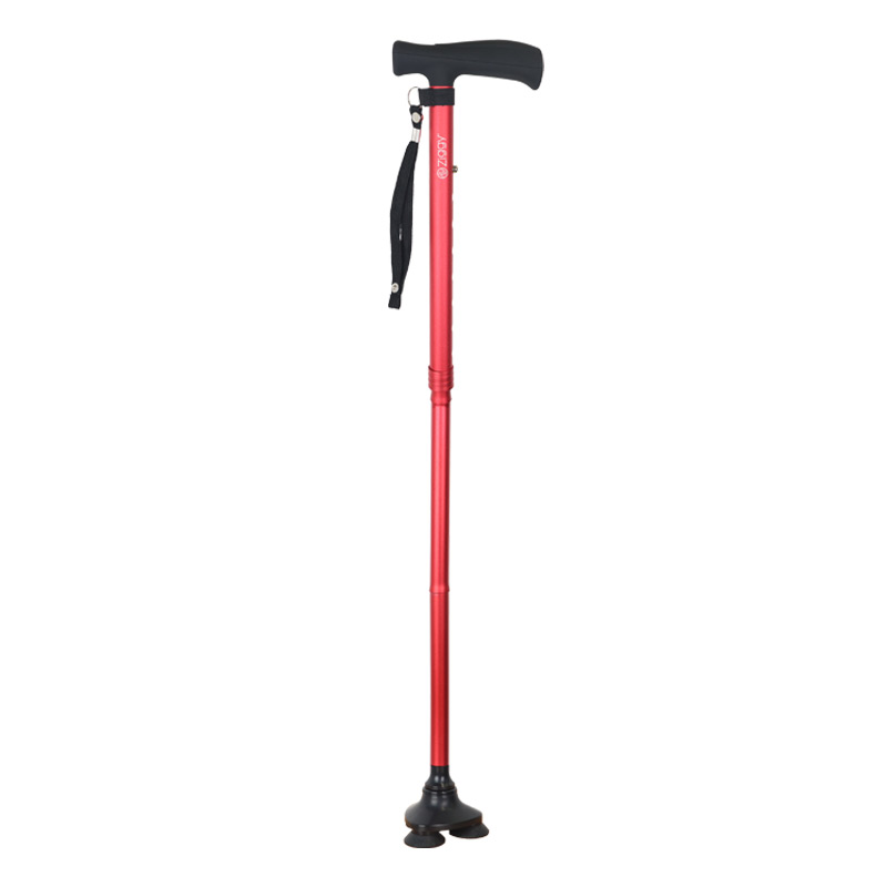 Ziggy Burgundy Tribase Height-Adjustable Folding Walking Stick with Crutch Handle